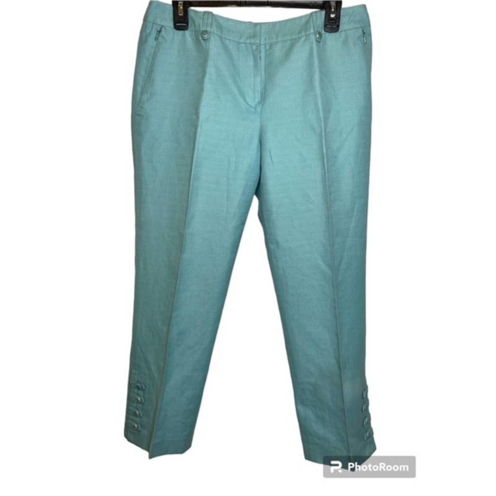 Carlisle Aqua Cotton/Linen/Viscose Blend Flat Front Cropped Pants Size 8